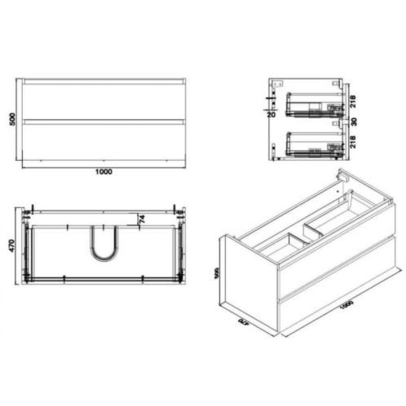 Vision losse onderkast+2 laden 100×47 houtnerf grijs